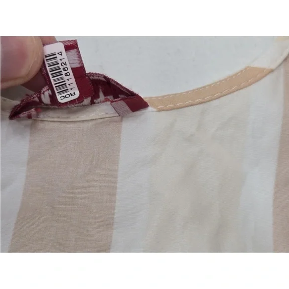 STAUD Marlowe Striped Dress Halter Tie Neck Midi Dress Tan White Size L Womens - Picture 4 of 10